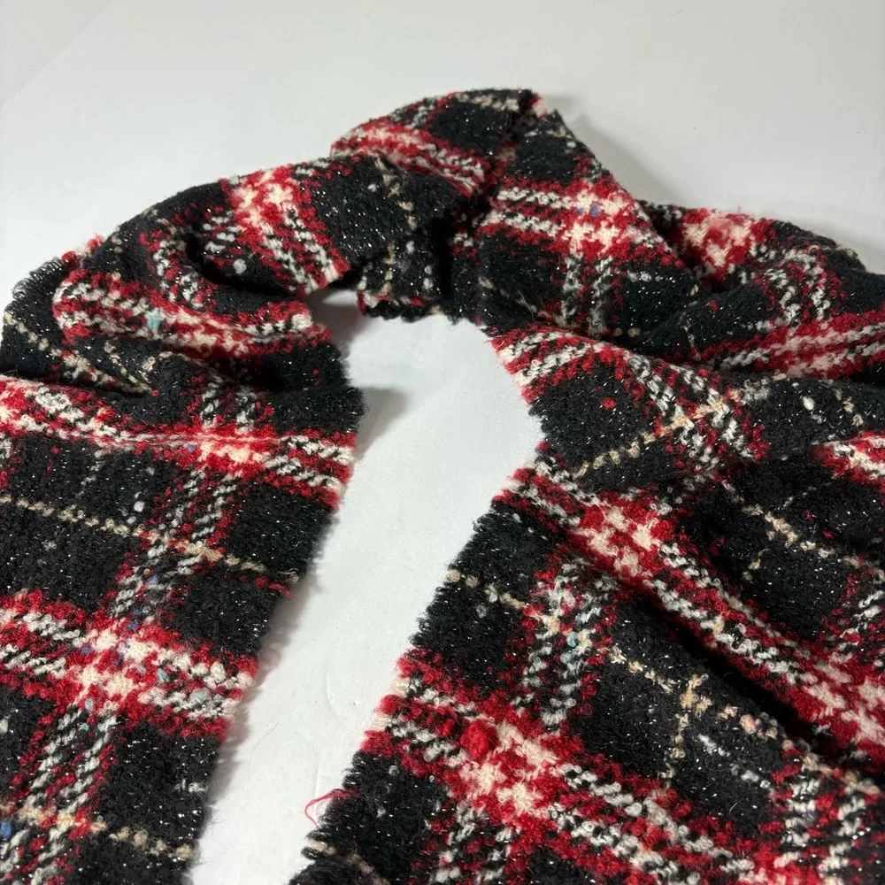 Burberry London Nova Check Black Red Merino Wool Blend Fringe Scarf - Picture 6 of 10